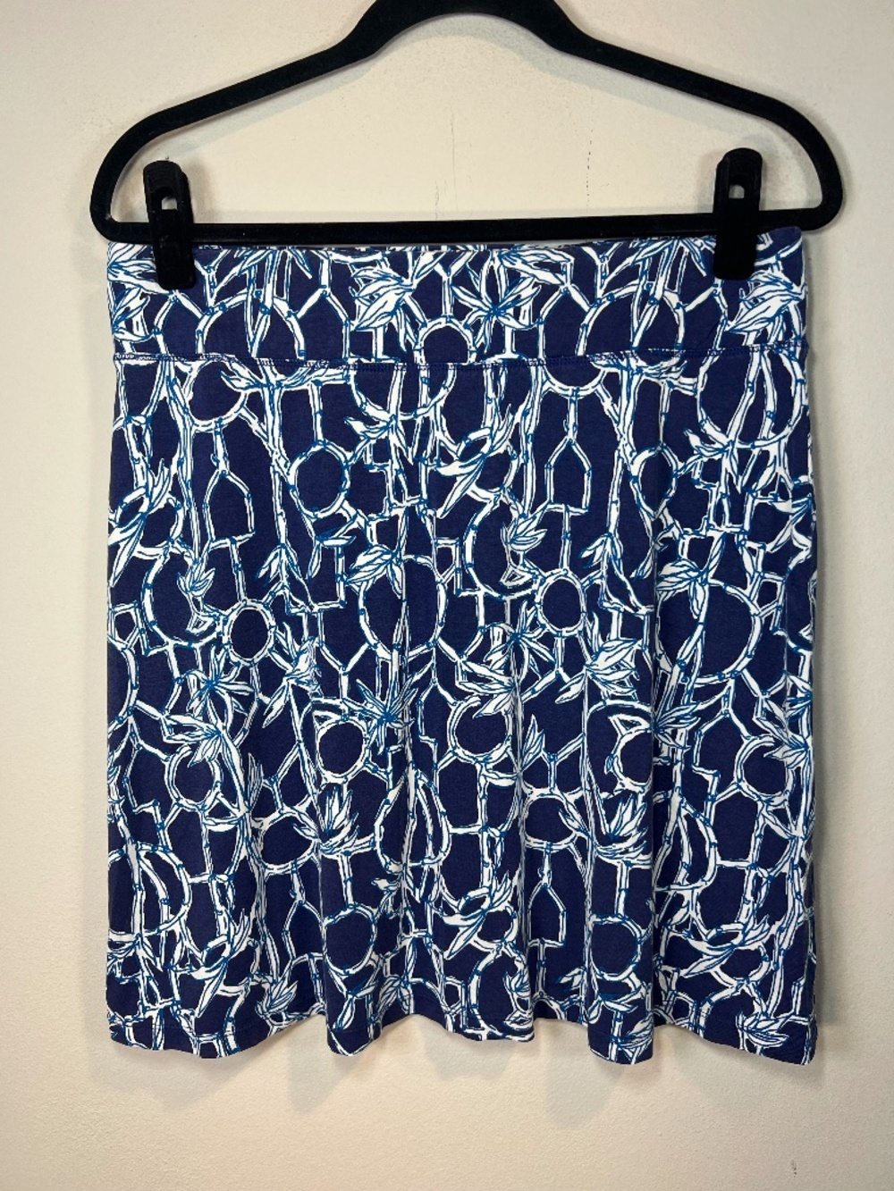 Lilly Pulitzer Brenna Knit Skirt Blue High Tide Lucky Bamboo A-Line Preppy Sz Lg